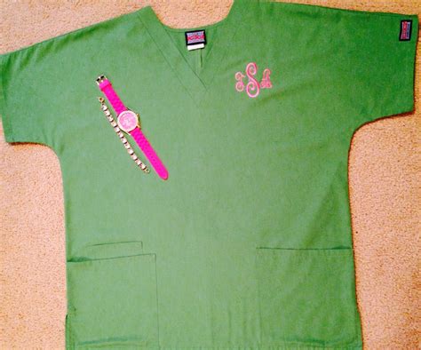 Green Pink Monogrammed Scrubs Mens Tops Mens Polo Shirt Scrubs Uniform