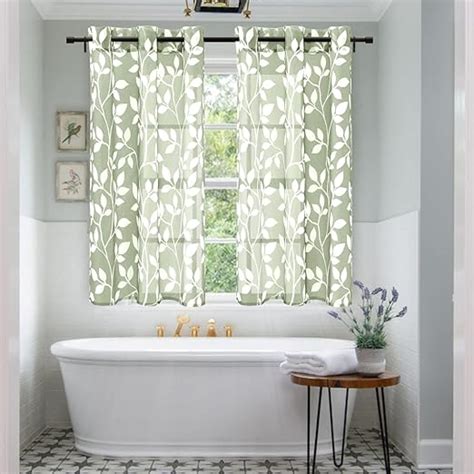 Xtmyi Sage Green Bathroom Curtains Window Boho Leaf Floral Pattern