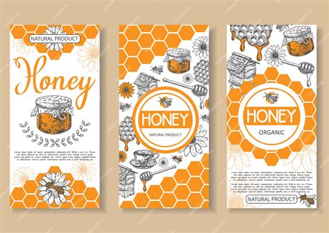 Premium Vector Bee Natural Honey Poster Flyer Banner Set Hand