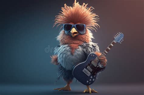 Rockin Chicken A Crazy Hen With A Guitar Playing Rockstar On Stage