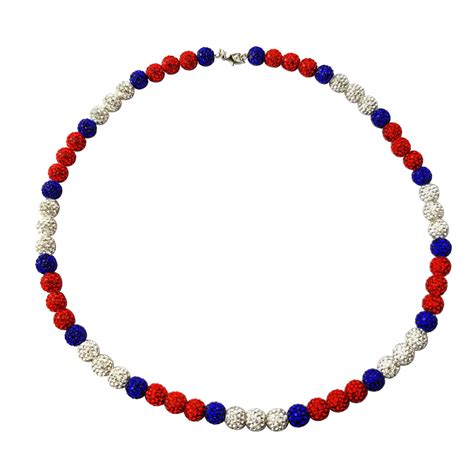 Red Blue White Baseball Beaded Rhinestone Rally Necklace For Boys Kids