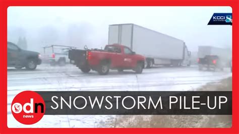 Dramatic Footage Of 50 Vehicle Pile Up In Snowstorm In Iowa Youtube