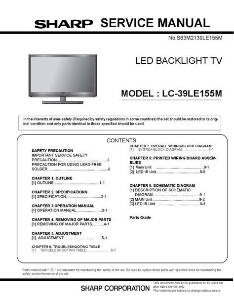 Manual De Servi O Televisor Led Sharp Lc Le M By Portal Da