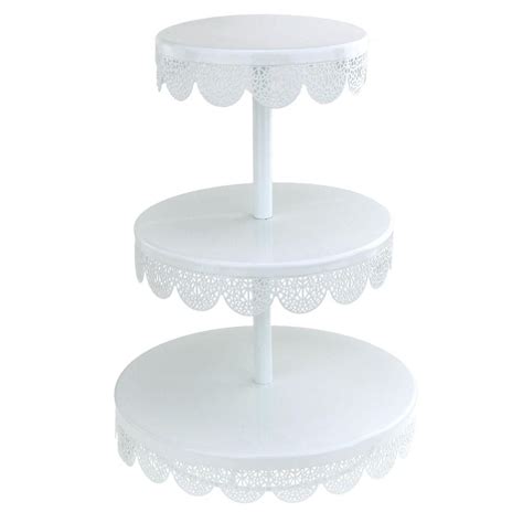 Round Metal Cupcake Stand With Eyelet Edge Tier White Inch