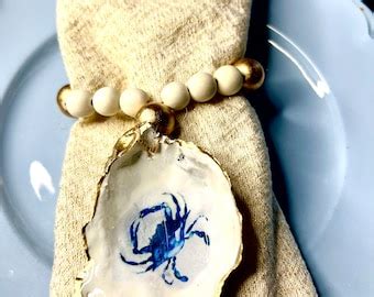 Oyster Shell Napkin Ringsblue And White Nautical Oyster Shell Table