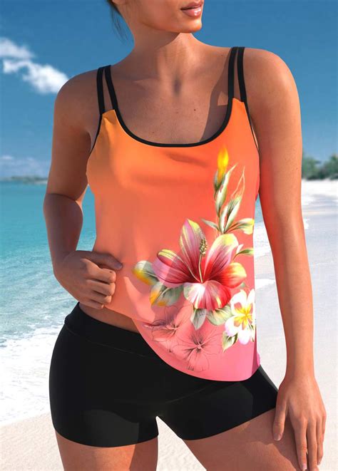 Floral Print Multi Color Tankini Top Usd 39 98