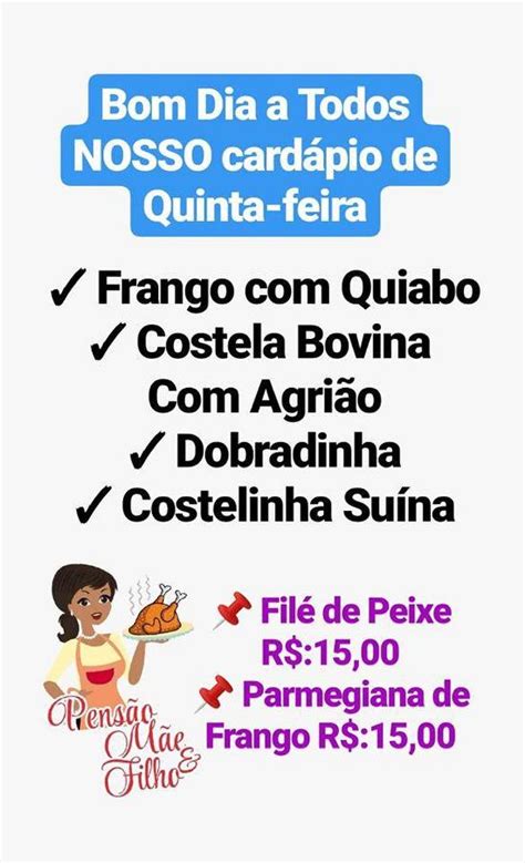 Menu at Pensão mãe e filho restaurant Itaboraí