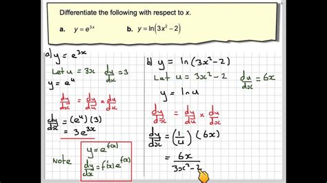 Differentiation Of Exponential And Logarithmic Functions Using The Chain Rule Youtube