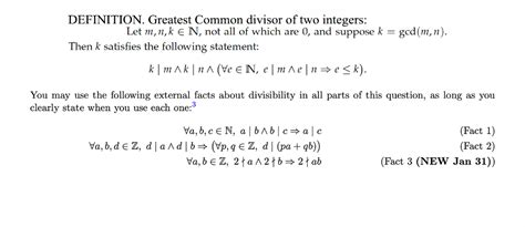 Solved Definition Greatest Common Divisor Of Two Integers