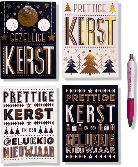 24 Luxe Folie Kerst En Nieuwjaarskaarten Met Pen 15x11cm Gevouwen