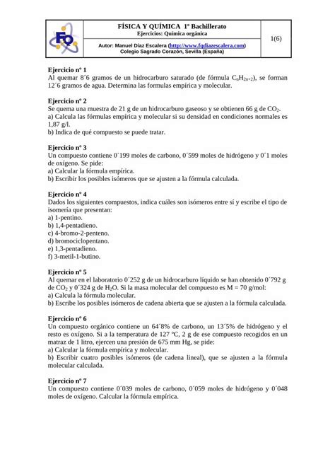 PDF FÍSICA Y QUÍMICA 1º Bachillerato Ejercicios Química PDF