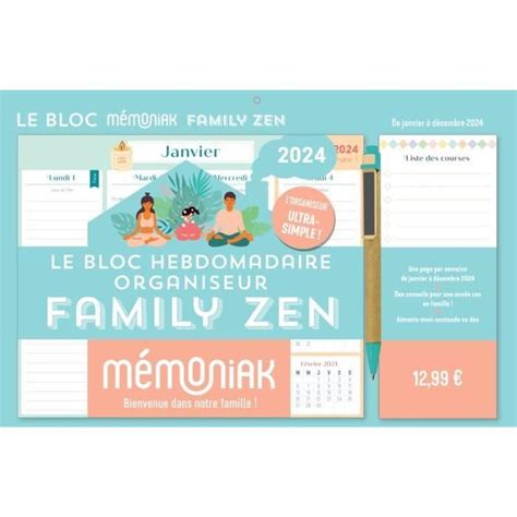 Le Bloc Hebdomadaire M Moniak Organiseur Zen Cdiscount