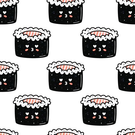 Kawaii sushi illustration. Vector flat hand drawn seamless pattern ...