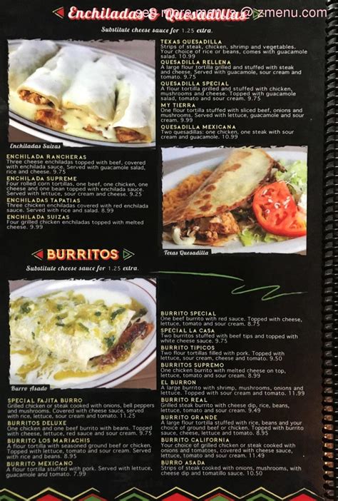 Menu at Los Mariachis restaurant, Nelsonville