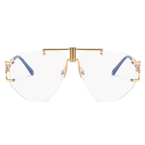 Gold Rimless Glasses Women Brand Designer Clear Lens 2019 Oversized ...