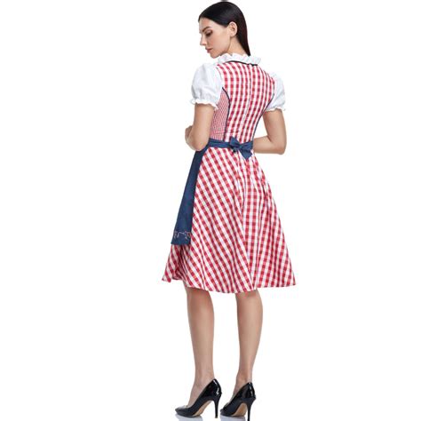 The New Lady Dirndl Oktoberfest Costume Bavarian National Pink Plaid ...