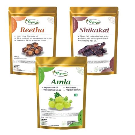 Vignaya Natural Dry Whole Amla Reetha Shikakai Raw For Hair Each