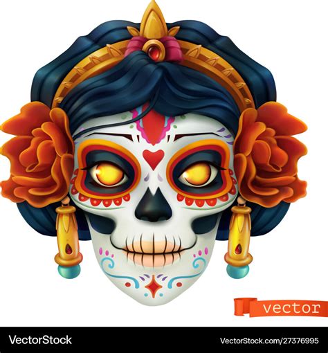 Day Dead Dia De Los Muertos Skull Woman 3d Vector Image