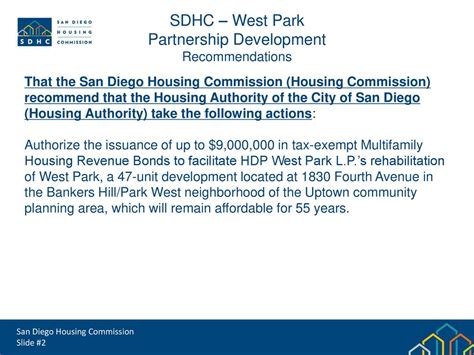 San Diego Housing Commission Final Bond Authorization For West Park