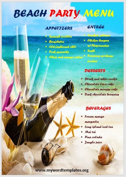 11 Free Beach Party Menu Templates My Word Templates