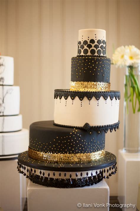 Black And Gold Art Deco Inspired Wedding Cake By Belles Patisserie