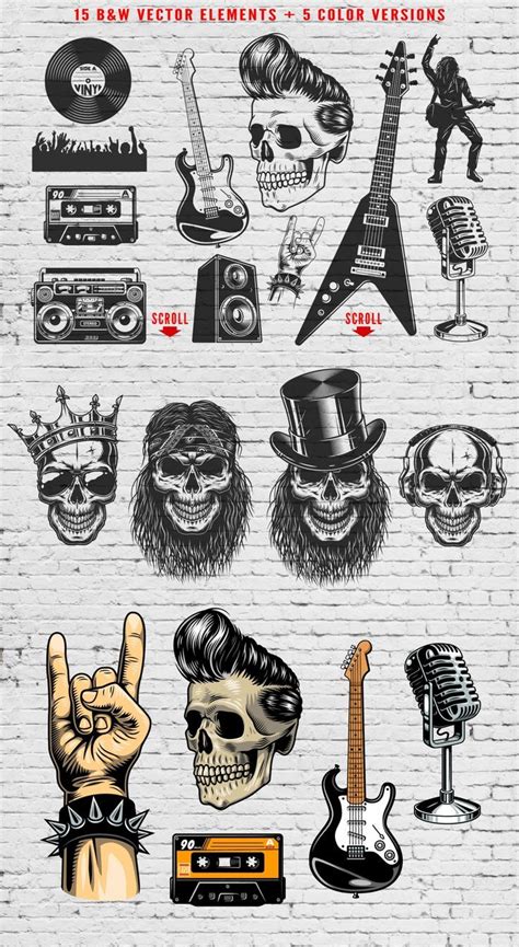 Rock And Roll Designs Bundle Rock And Roll Tattoo Rock N Roll Art