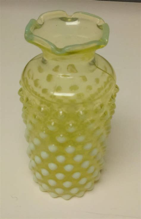 Vintage Fenton Hobnail 6 Tall Opalescent Vaseline Etsy Yellow Glass Vase Hobnail Vase