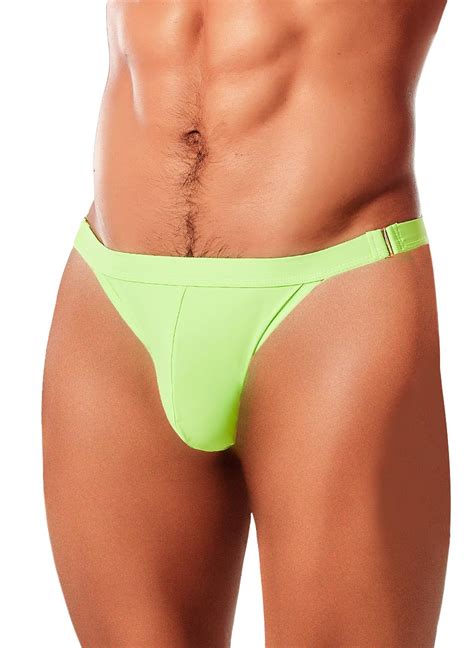 MIZOK Men S Sexy Solid Swim Bikini Swimsuit Quick Dry Metal Buckle Ring Swimwear Green XL For