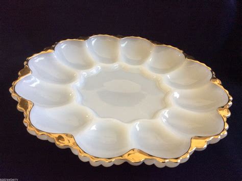 Vtg Mid Century Anchor Hocking Fire King Milk Glass Deviled Egg Plate