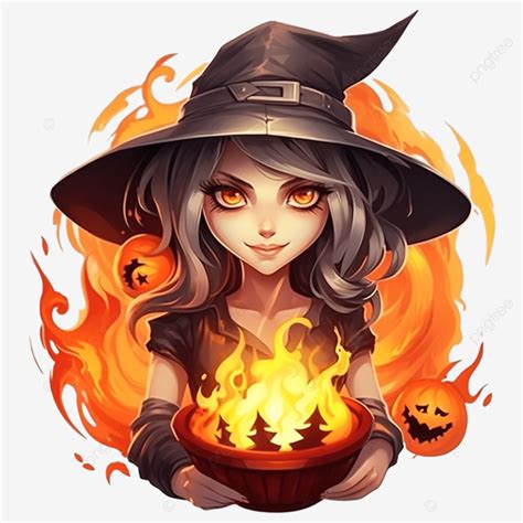 Scary Witch Girl With Stitched Mouth And Fireball On Halloween Concept Illustration Halloween