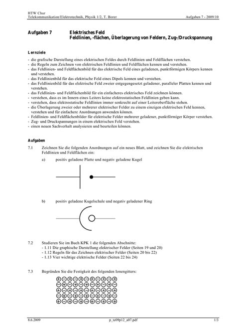 Aufgaben 7 Elektrisches Feld Feldlinien