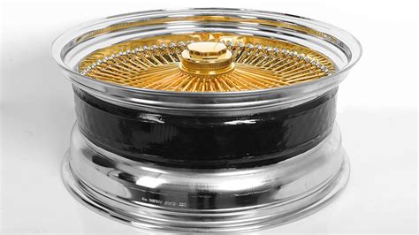 24x10" LA Wire Wheels Standard 204-Spoke Straight Lace Chrome with Gold ...