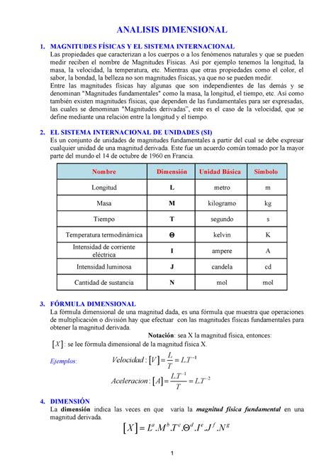 Caf 1 Ecuaciones Dimensionales Problemas Resueltos Analisis Dimensional 1 Magnitudes