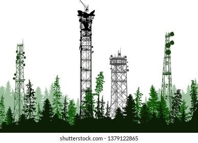 Illustration Antenna Tower Silhouette Green Forest Stock Vector