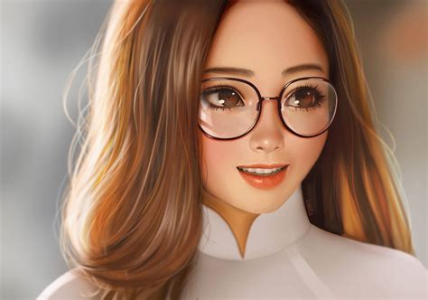 Download Cute Girl With Glasses Artwork Wallpaper