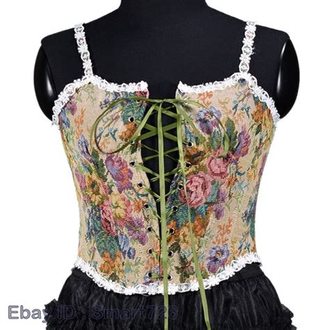 Women French Vintage Print Halter Top Bandage Floral Corset Shirts Sexy