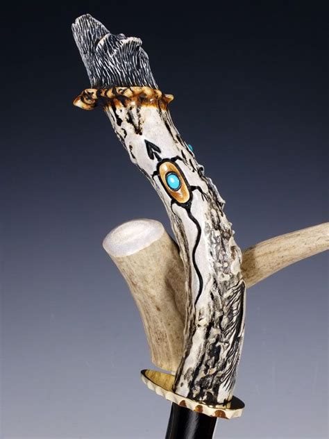 Carved Antler Handle Knife