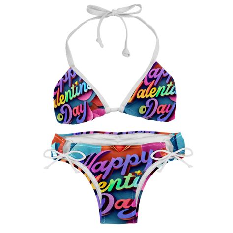 Valentines Day Font Swimsuit Women Bikinis Detachable Sponge