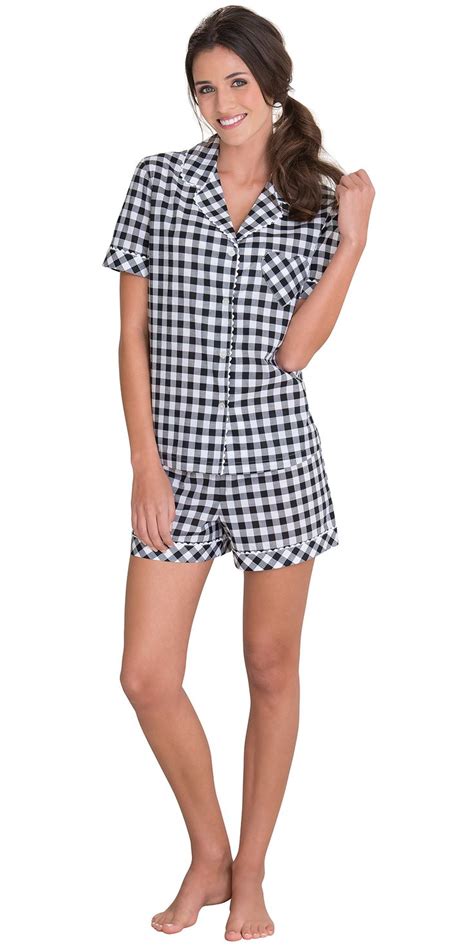 Heart2heart Gingham Short Set Black Pajamas Women Gingham Shorts