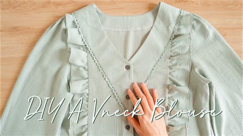 DIY A V Neck Blouse With Frill How To Cut And Sew Blouse YouTube