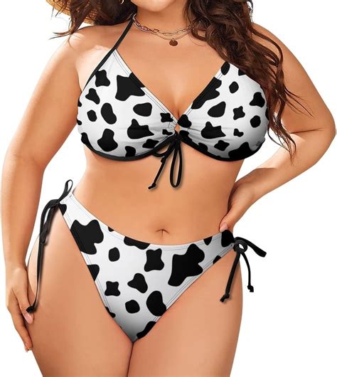 Cow Print Women S Swimsuit Two Piece Halter Tie Side Triangle Bikini