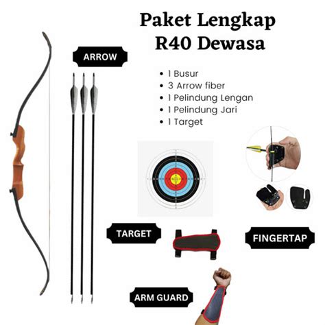 Jual Paket Lengkap Busur Panah Panahan R40 Dewasa Arrow Fiber Hitam