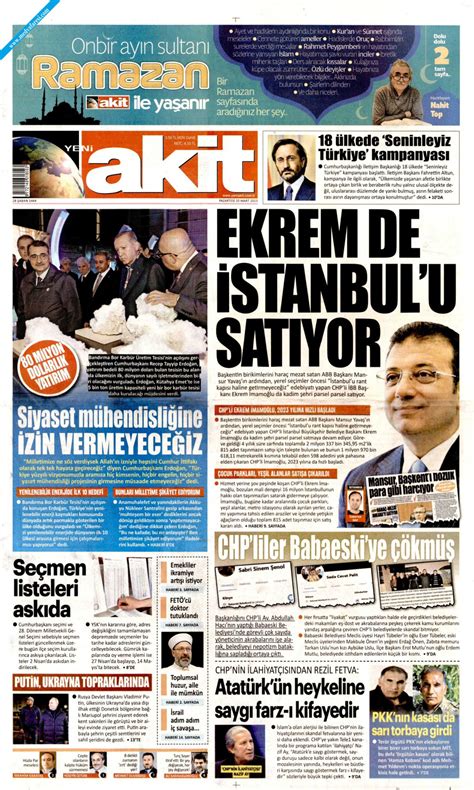 Yeni Akit Gazetesi 20 Mart 2023 Pazartesi