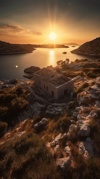 Uma Casa Na Margem De Um Lago O Sol Se Pondo Atr S Dela Foto Premium