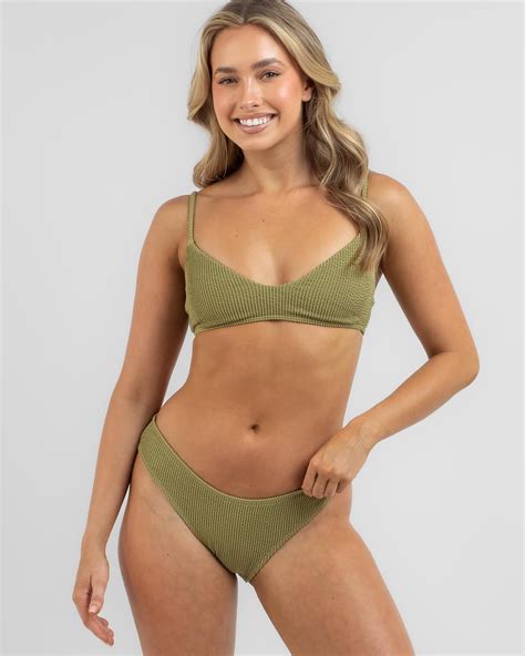 Shop Billabong Summer High Bondi Bikini Bottom In Olive Fast Shipping