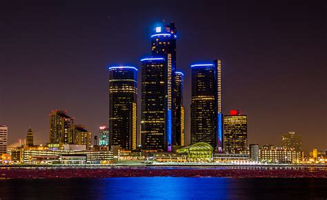 Downtown Detroit Skyline Renaissance Center at Night - Glow of the City