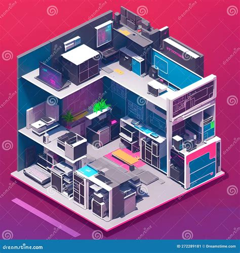 Isometric Image of Interior Office Produced with Cyberpunk Style. Stock Illustration ...