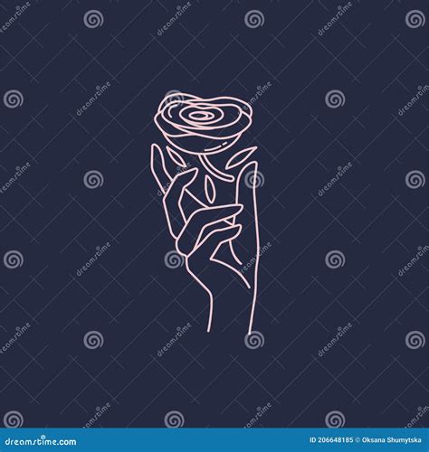 Vector Design Linear Template Logo Or Emblem Hand With Camelia