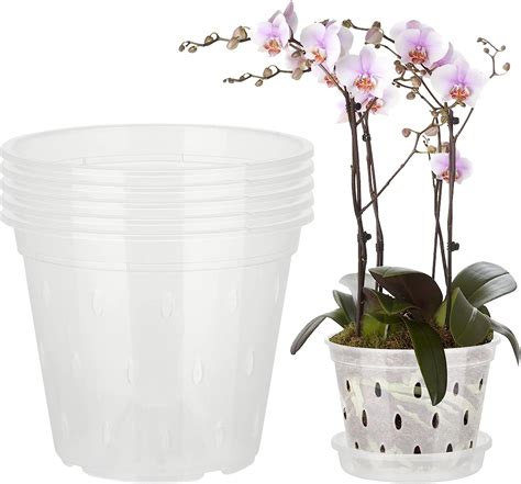 BestAlice 5 Pack Orchid Pot 6 Inch Orchid Pots With Holes And Saucers