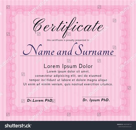 Pink Certificate Template Good Design Vector Stock Vector (Royalty Free ...